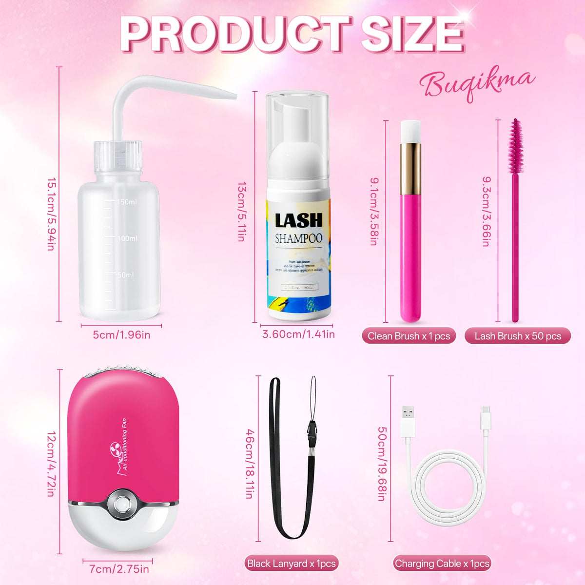 Buqikma Lash Shampoo Kit displayed on a table