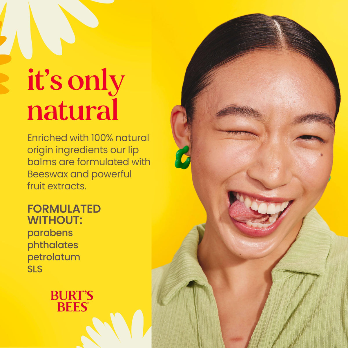 Burt's Bees Coconut and Pear Lip Balm with tropical background