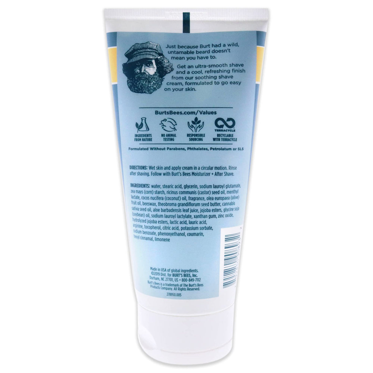 Burt's Bees Cooling Shave Cream for Men 5 oz packaging detail