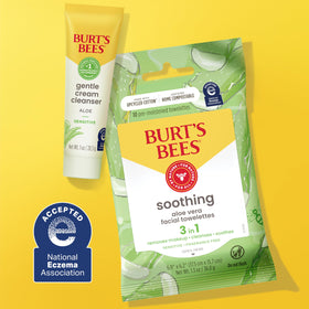 Burt's Bees Gentle Skin Care To-Go Set displayed on a bathroom counter