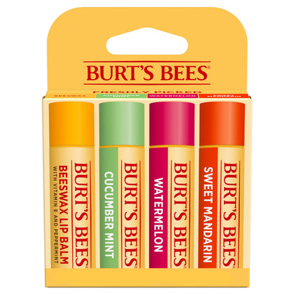 Burt's Bees Lip Balm 4-Pack with Beeswax, Cucumber Mint, Watermelon, Sweet Mandarin