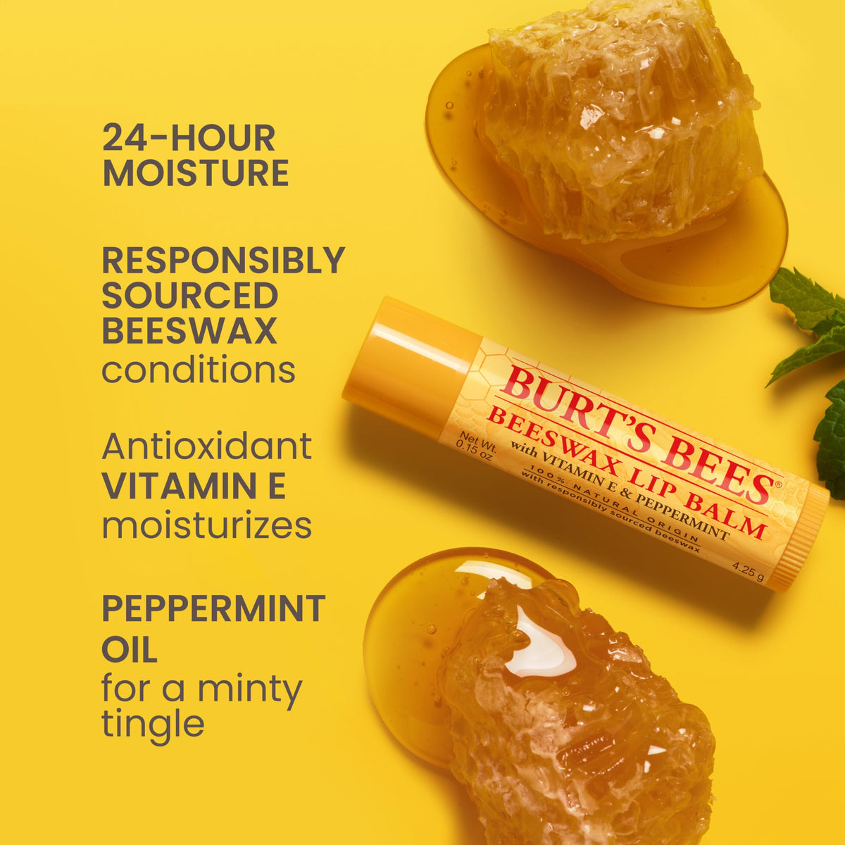 Burt's Bees Lip Balm tubes showing minty freshness