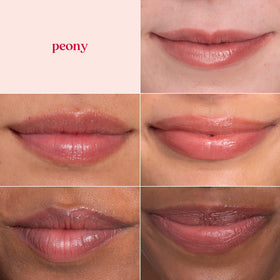 Burt's Bees Lip Shimmer Peony with natural ingredients displayed