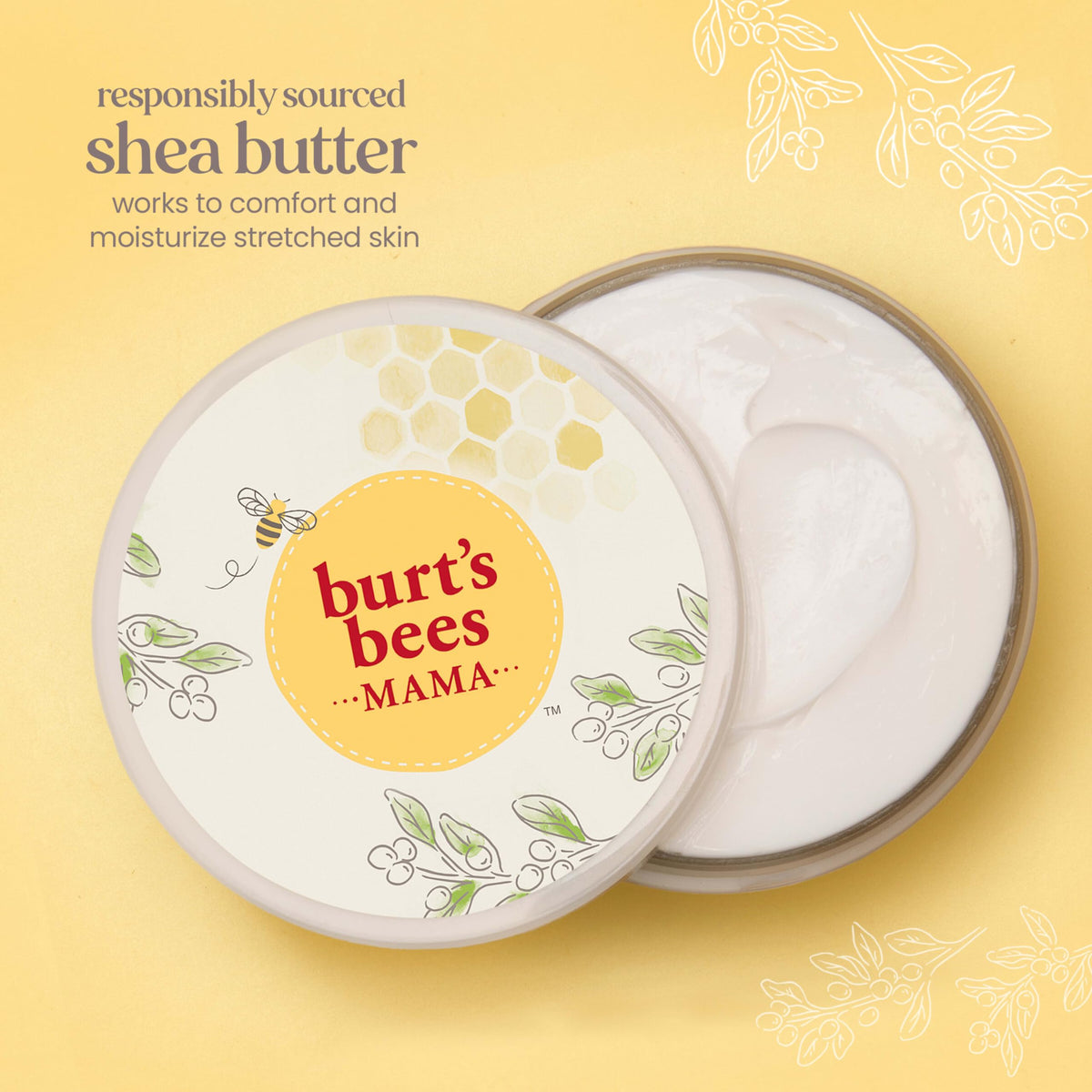 Burt's Bees Mama Belly Butter jar back view with ingredients