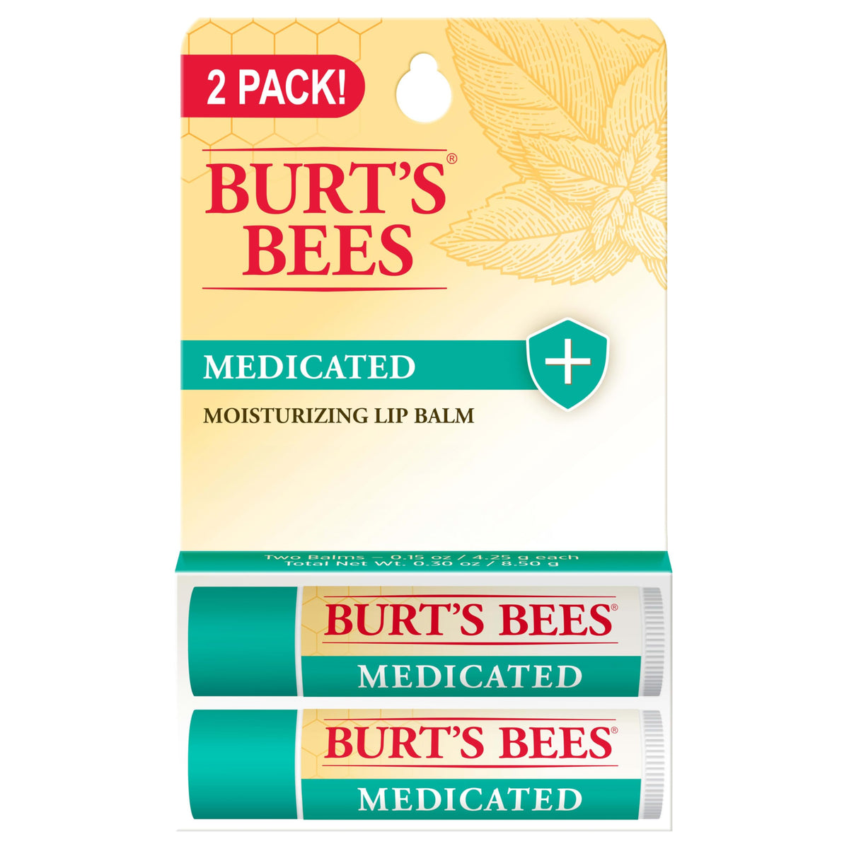 Burt's Bees Medicated Lip Balm front view with two tubes