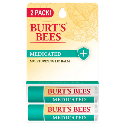 Burt's Bees Medicated Lip Balm front view with two tubes