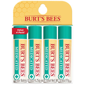 Burt's Bees Medicated Lip Balm pack of four tubes front view