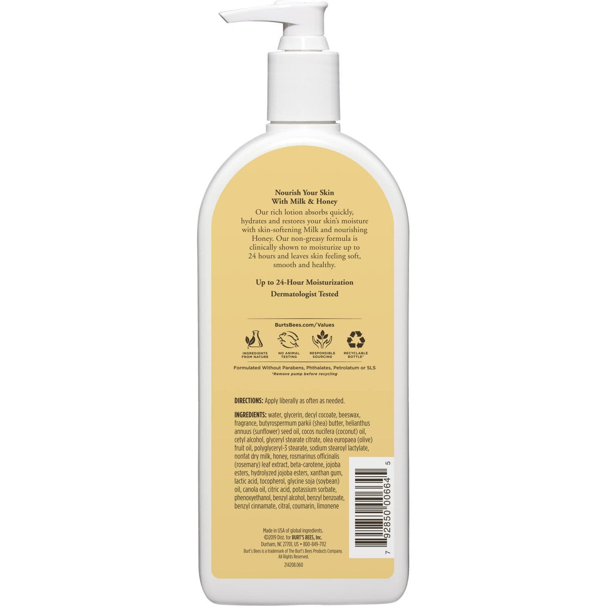 Burt's Bees Milk & Honey Body Lotion packaging side view