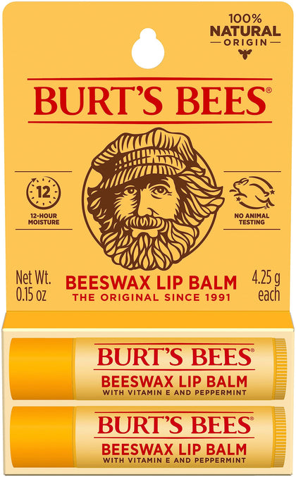 Burt's Bees Original Beeswax Lip Balm front view with packaging