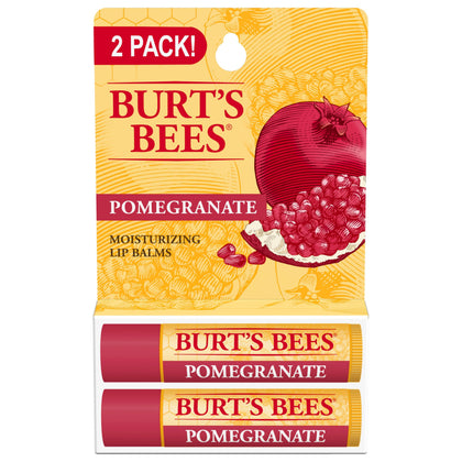 Burt's Bees Pomegranate Lip Balm front view with two tubes