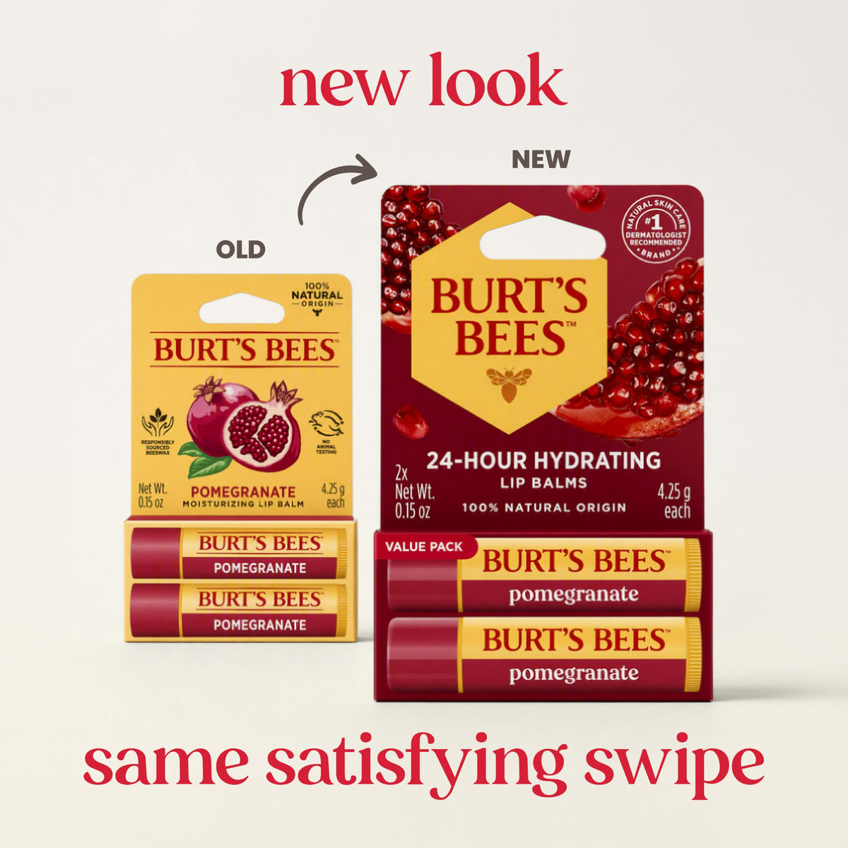 Burt's Bees Pomegranate Lip Balm packaging showing ingredients