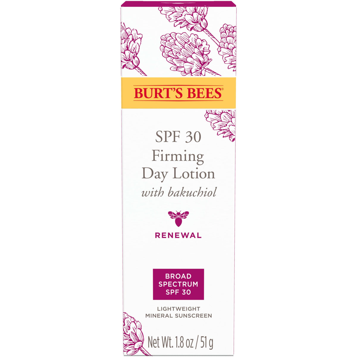 Burt's Bees Renewal SPF 30 Firming Day Lotion with sun and nature background