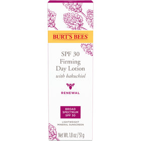 Burt's Bees Renewal SPF 30 Firming Day Lotion with sun and nature background