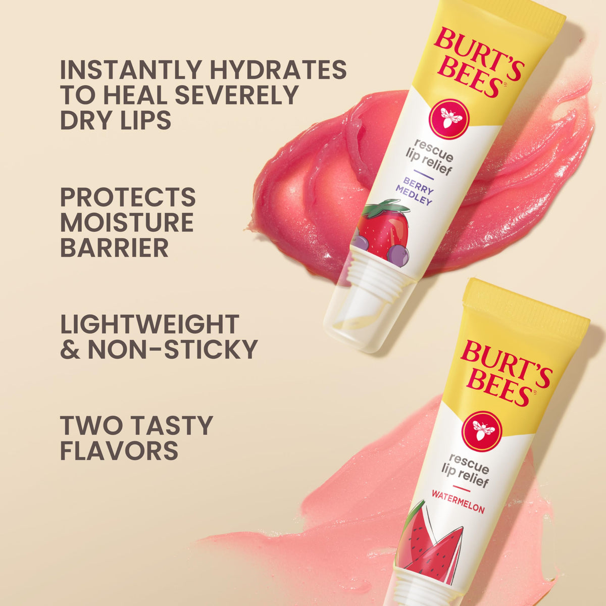 Burt's Bees Rescue Lip Relief Berry Medley tube front view
