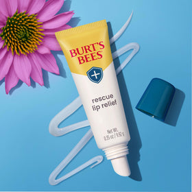 Burt's Bees Rescue Lip Relief Lip Balm on a table