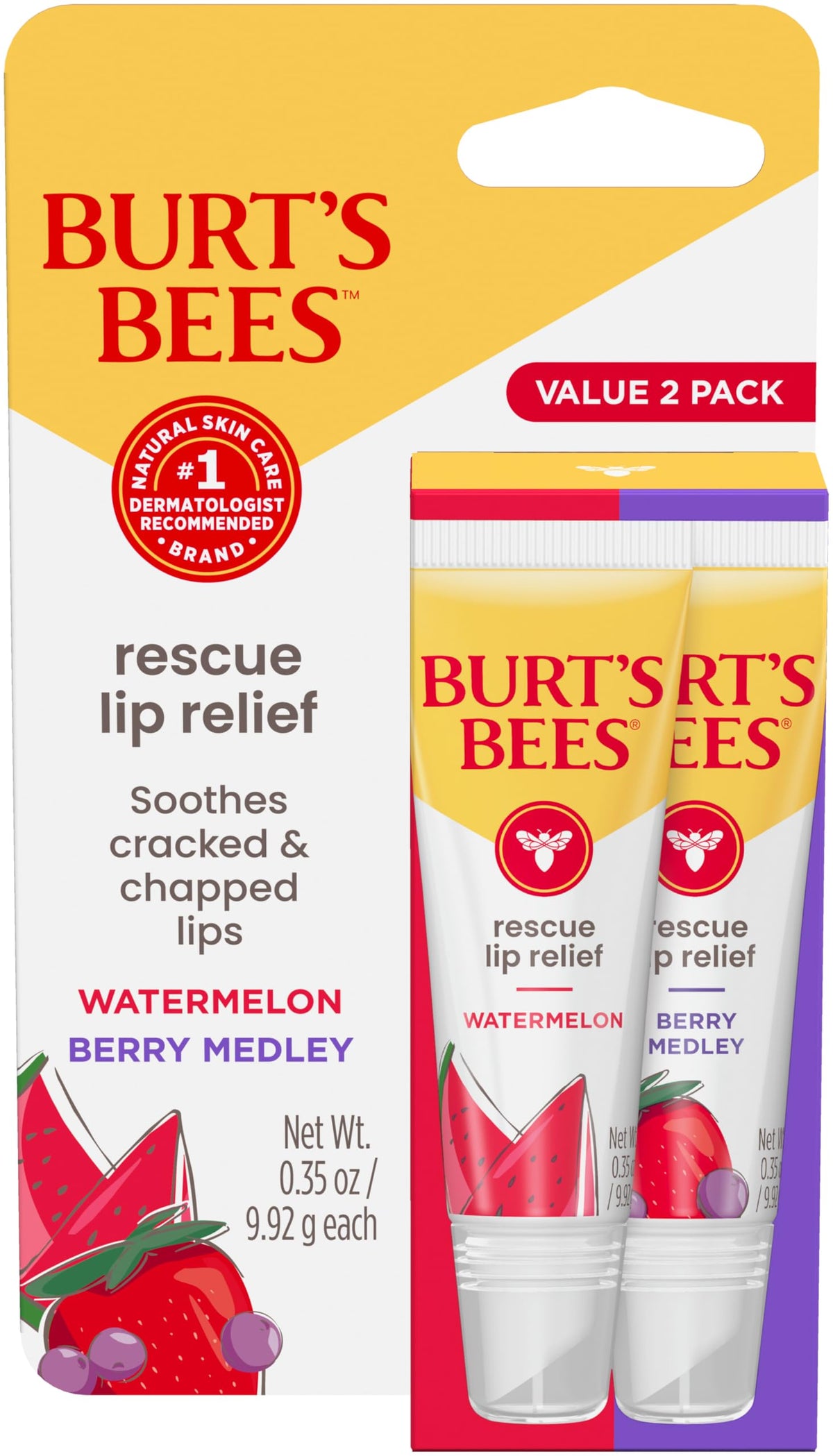 Burt's Bees Rescue Lip Relief Watermelon tube front view