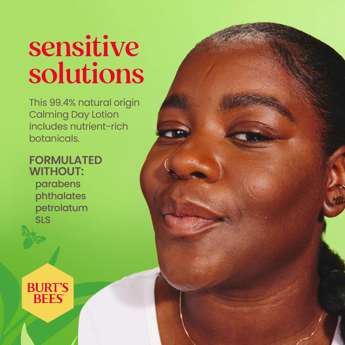 Burt's Bees SPF 30 Calming Day Lotion packaging with natural ingredients