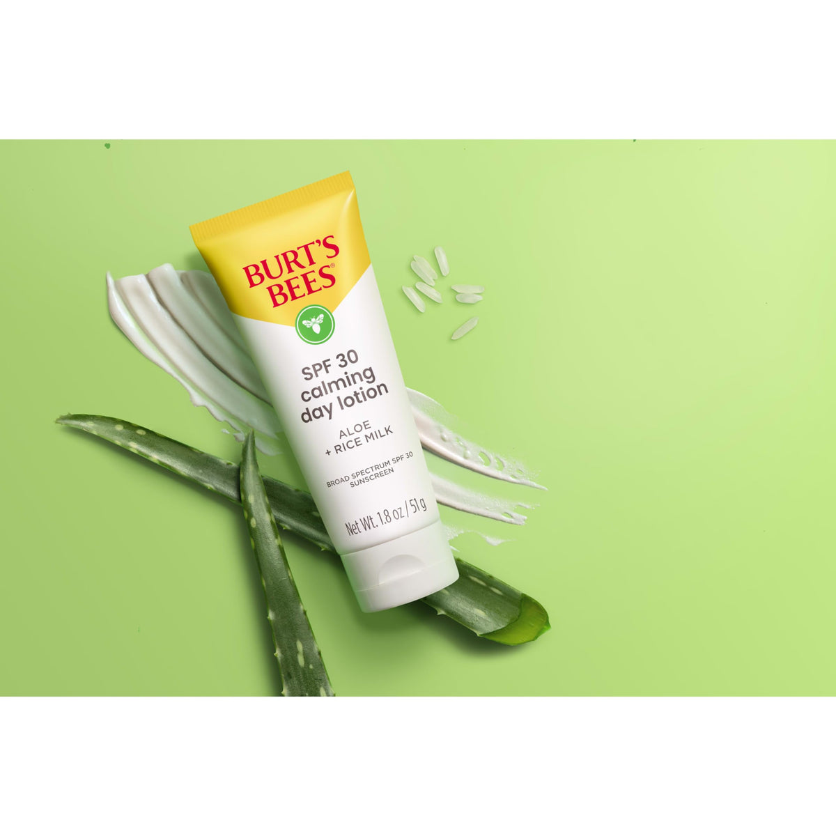 Burt's Bees SPF 30 Calming Day Lotion tube with sun protection label