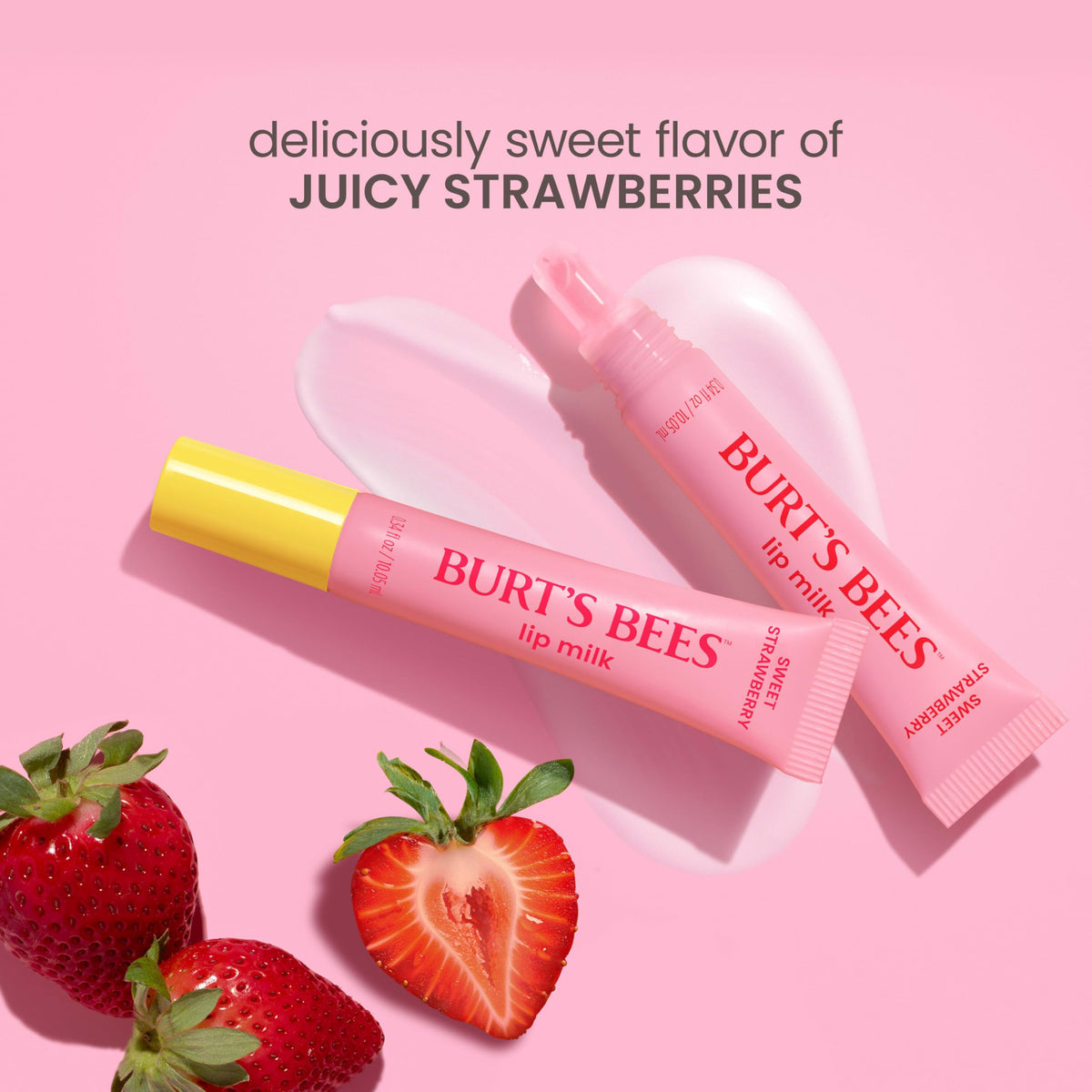 Burt's Bees Sweet Strawberry Lip Milk tube on a flat surface