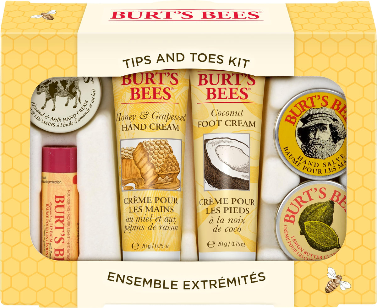 Burt's Bees Tips and Toes Gift Set front view with travel size products