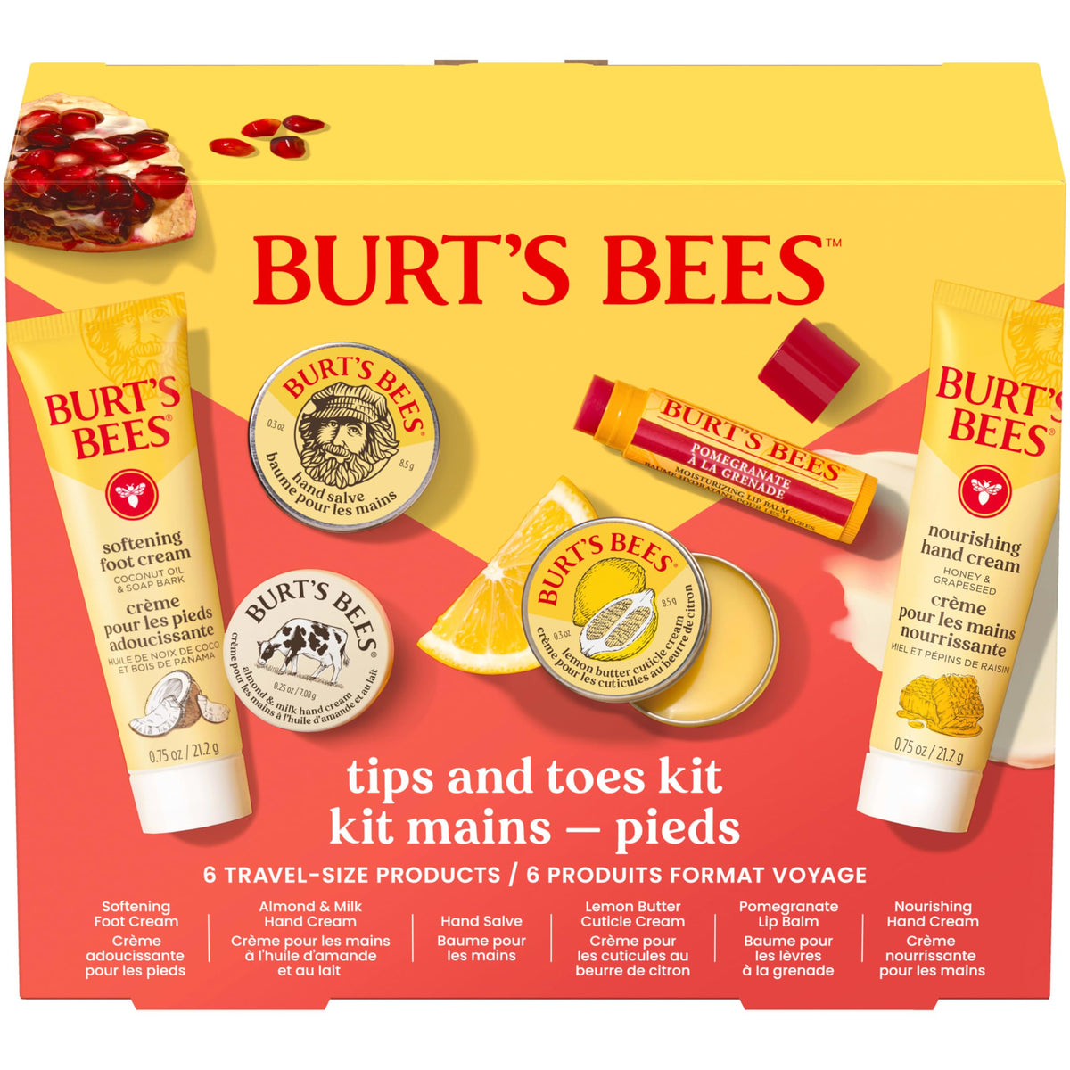 Burt's Bees Tips and Toes Kit gift set with six travel-size products