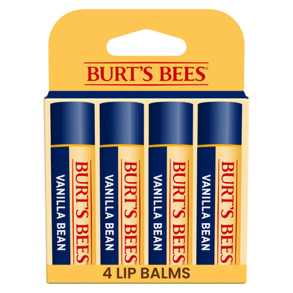 Burt's Bees Vanilla Bean Lip Balm front view of 4 tubes