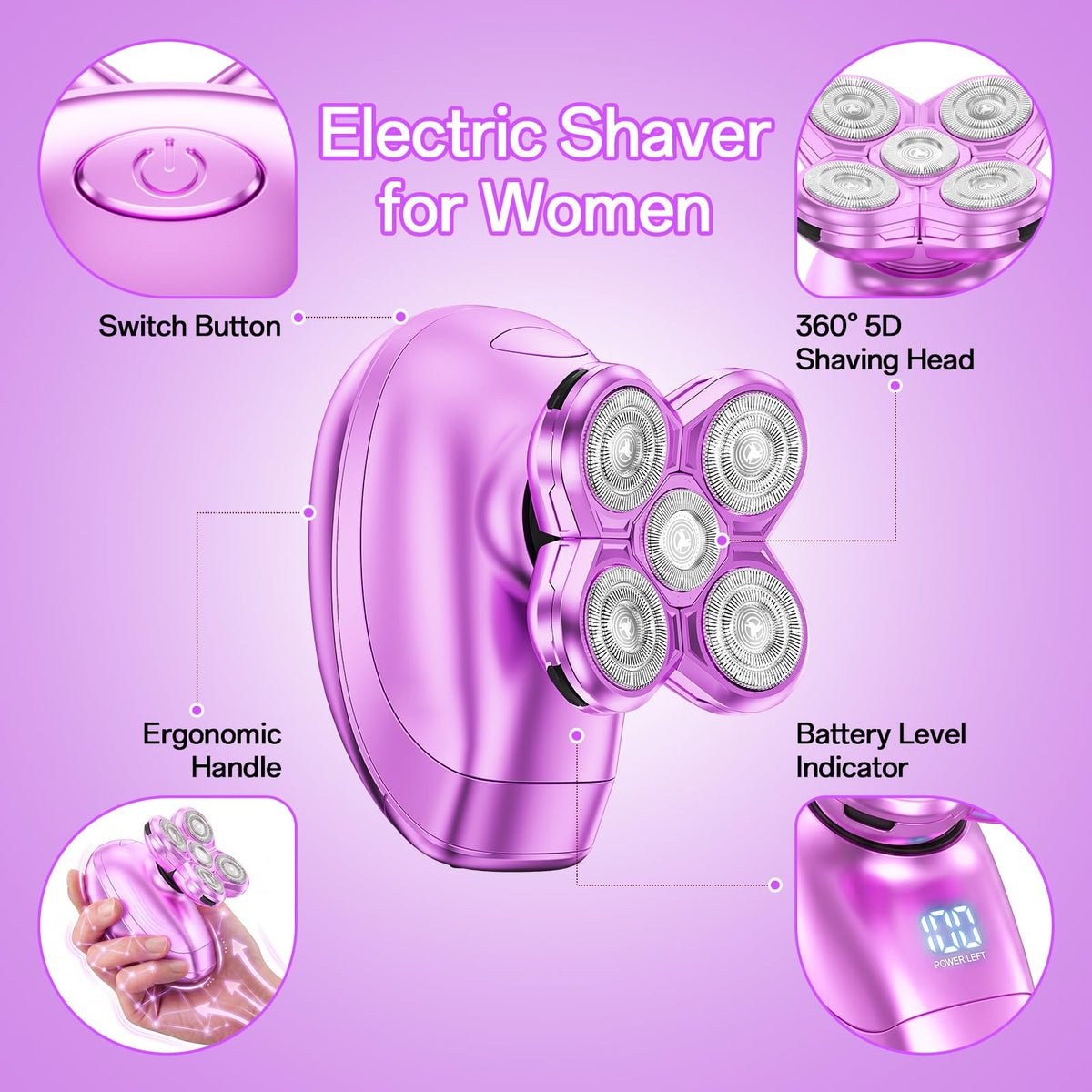 Burtily Women's Electric Razor in use during shower