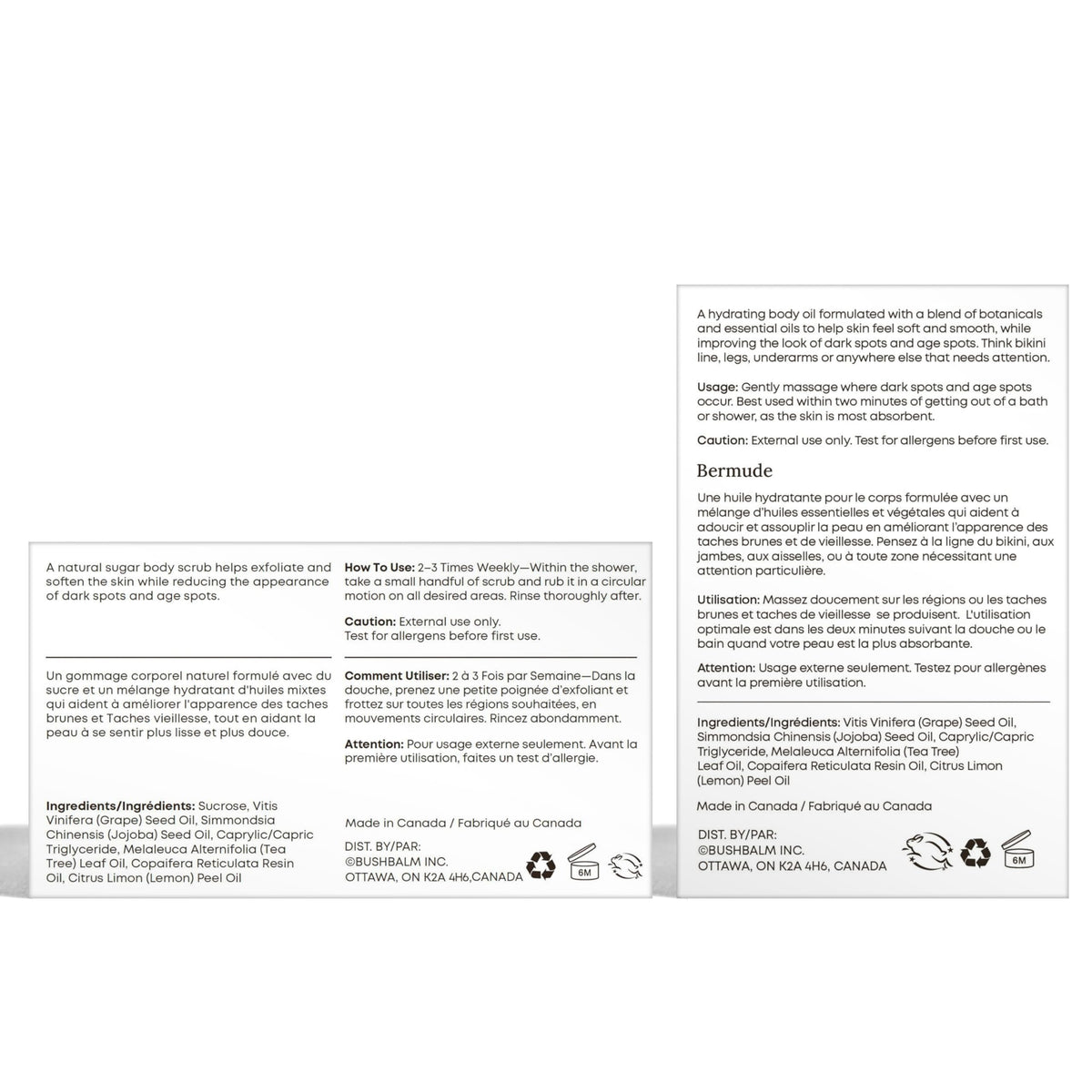 Bushbalm 2-Step Routine ingredients list on packaging