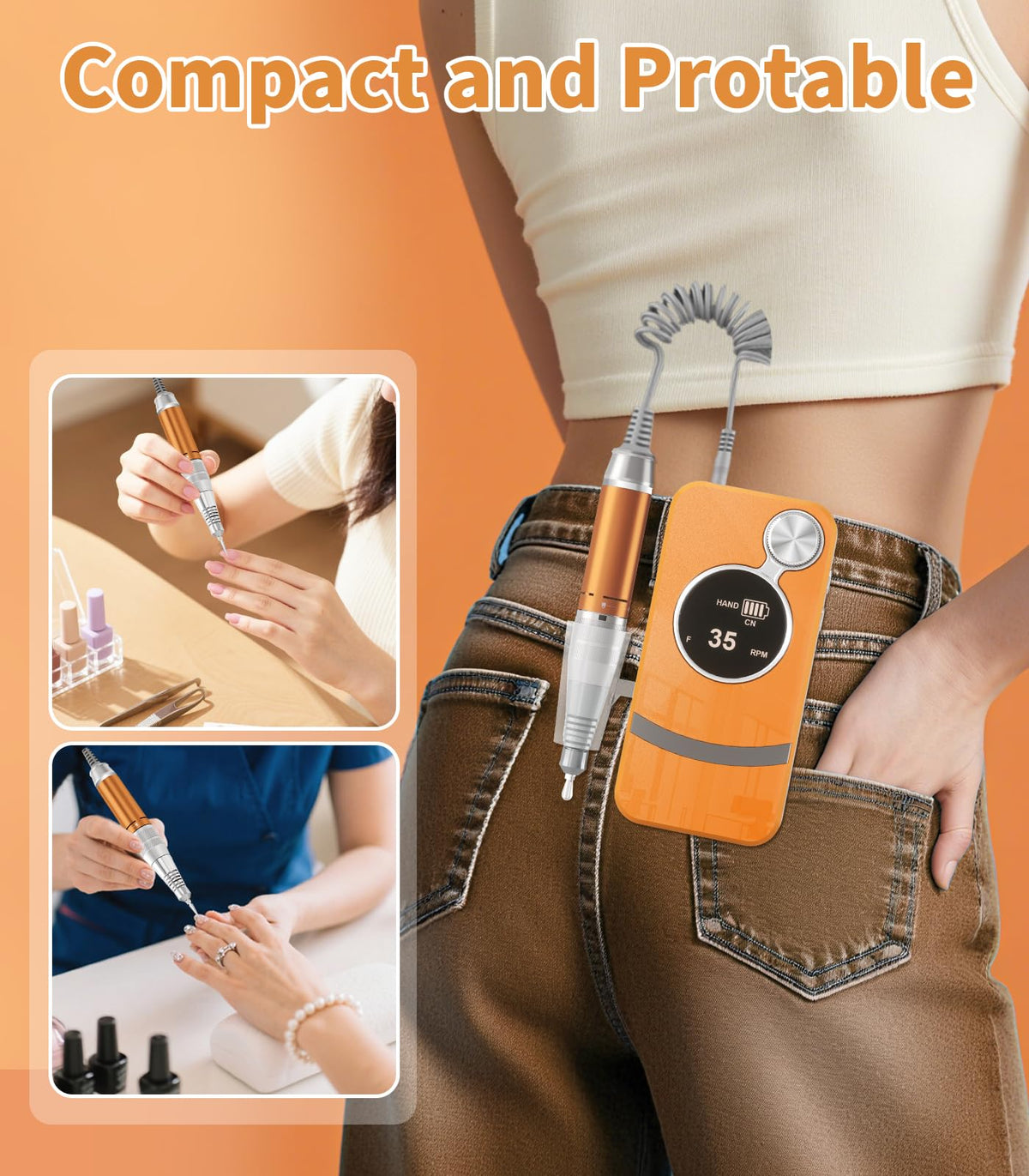buways Electric Nail Drill in use on acrylic nails