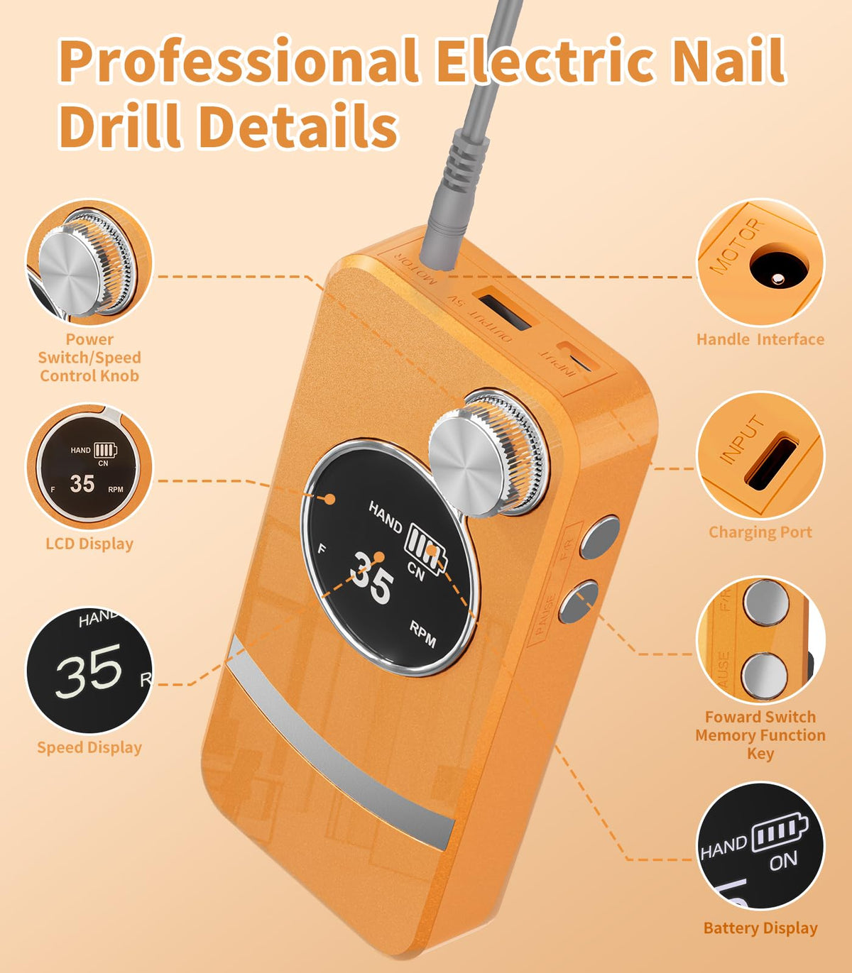 buways Electric Nail Drill showing speed control knob