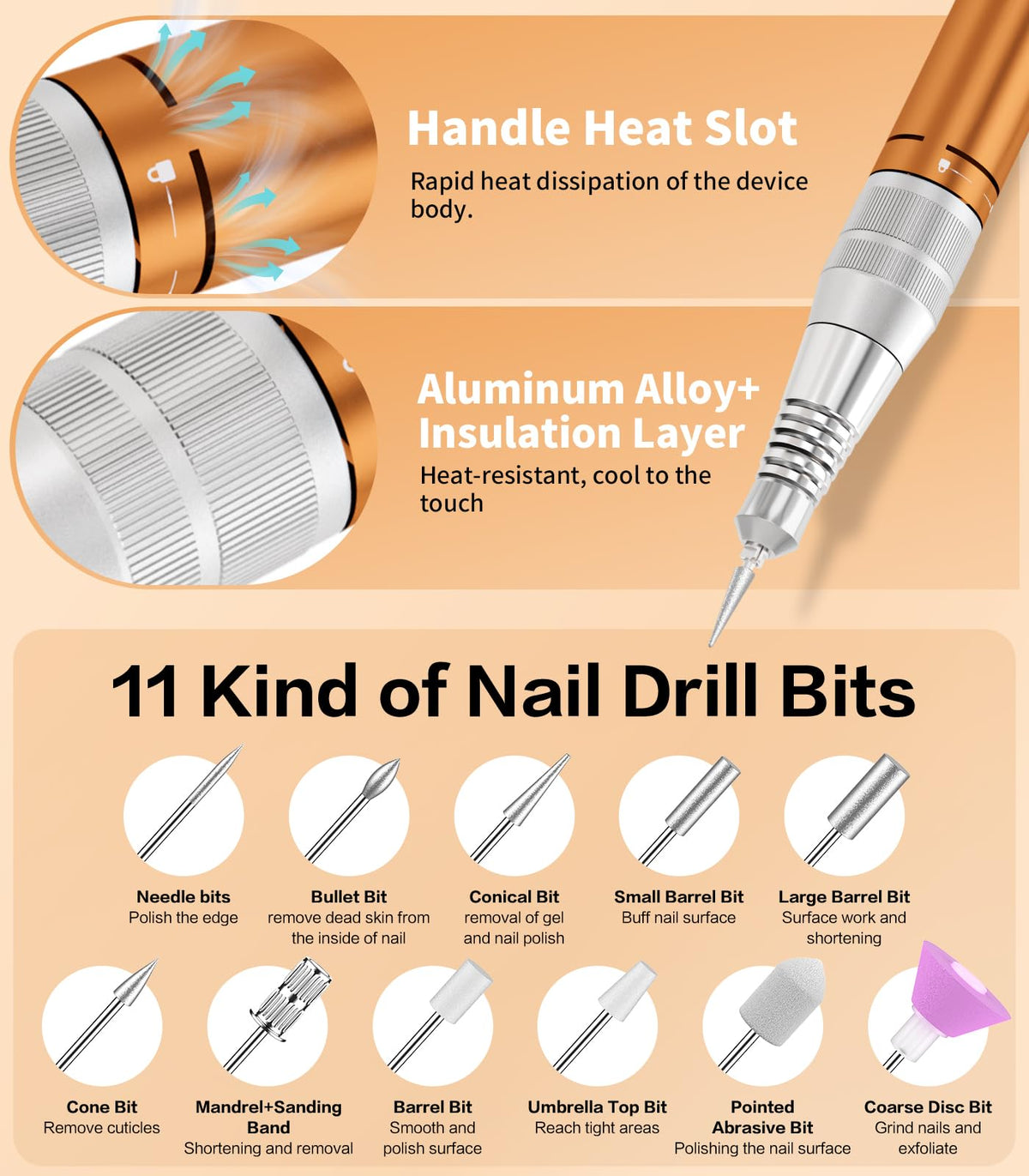 buways Electric Nail Drill with interchangeable drill bits