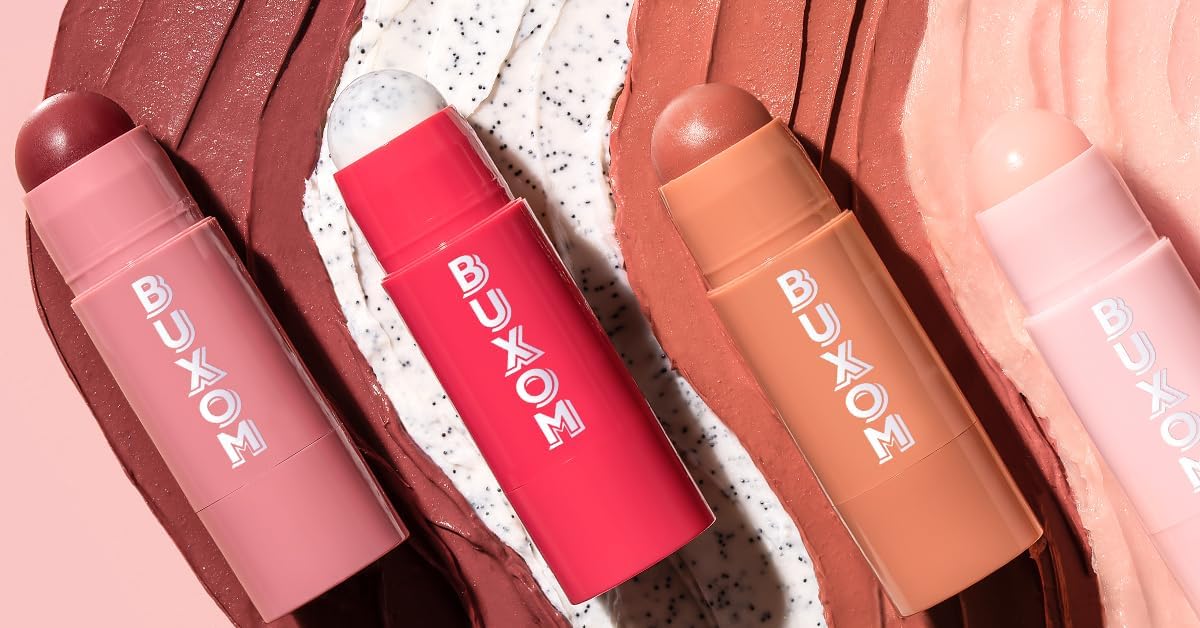 Buxom Power-Full Plump Tinted Lip Balm Dolly Fever applied on lips