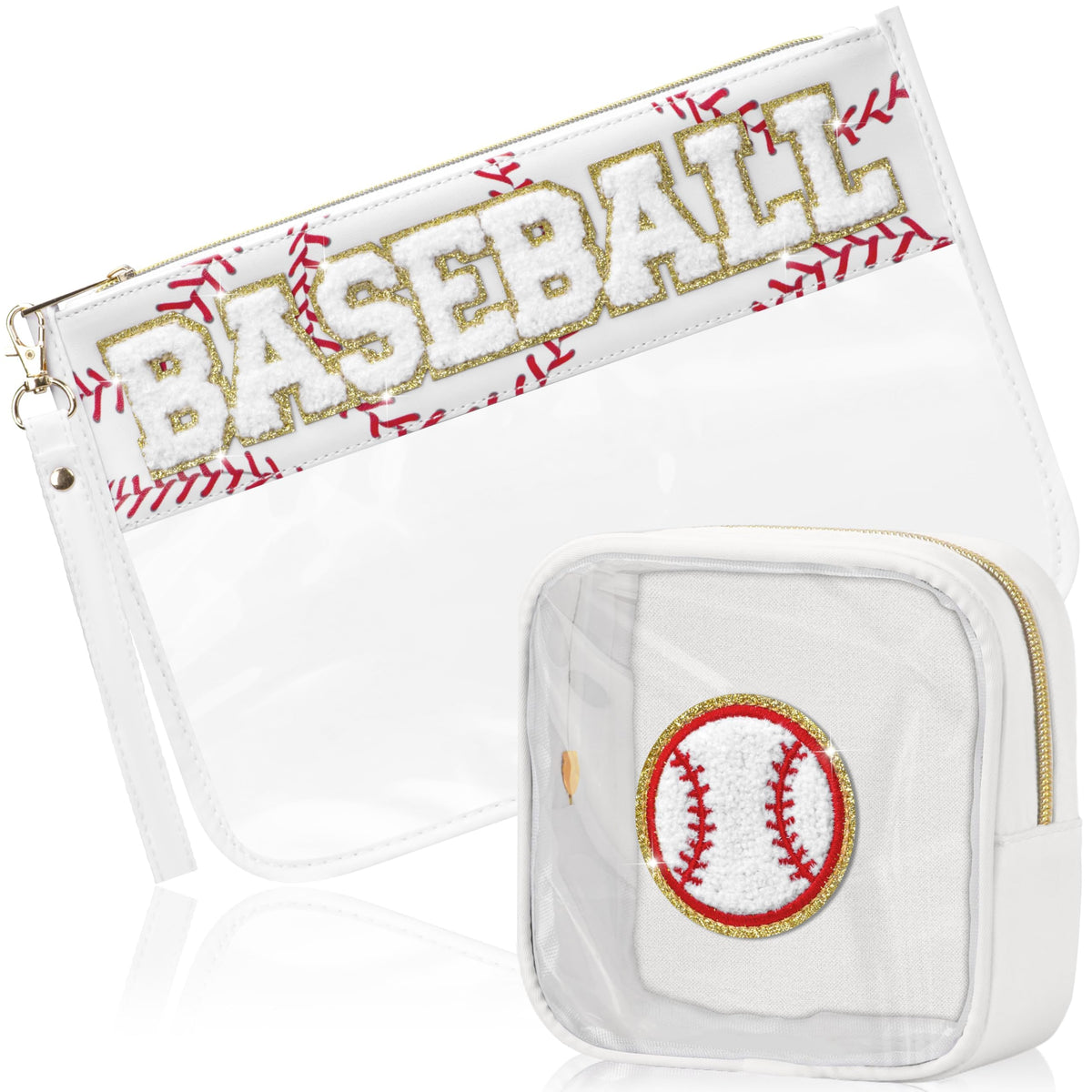 BuyCard Baseball Themed Cosmetic Makeup Bag Set front view