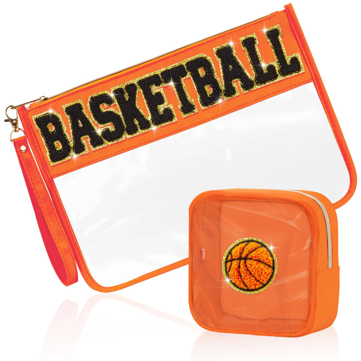 BuyCard Basketball Gifts large clear makeup bag with lettering patch