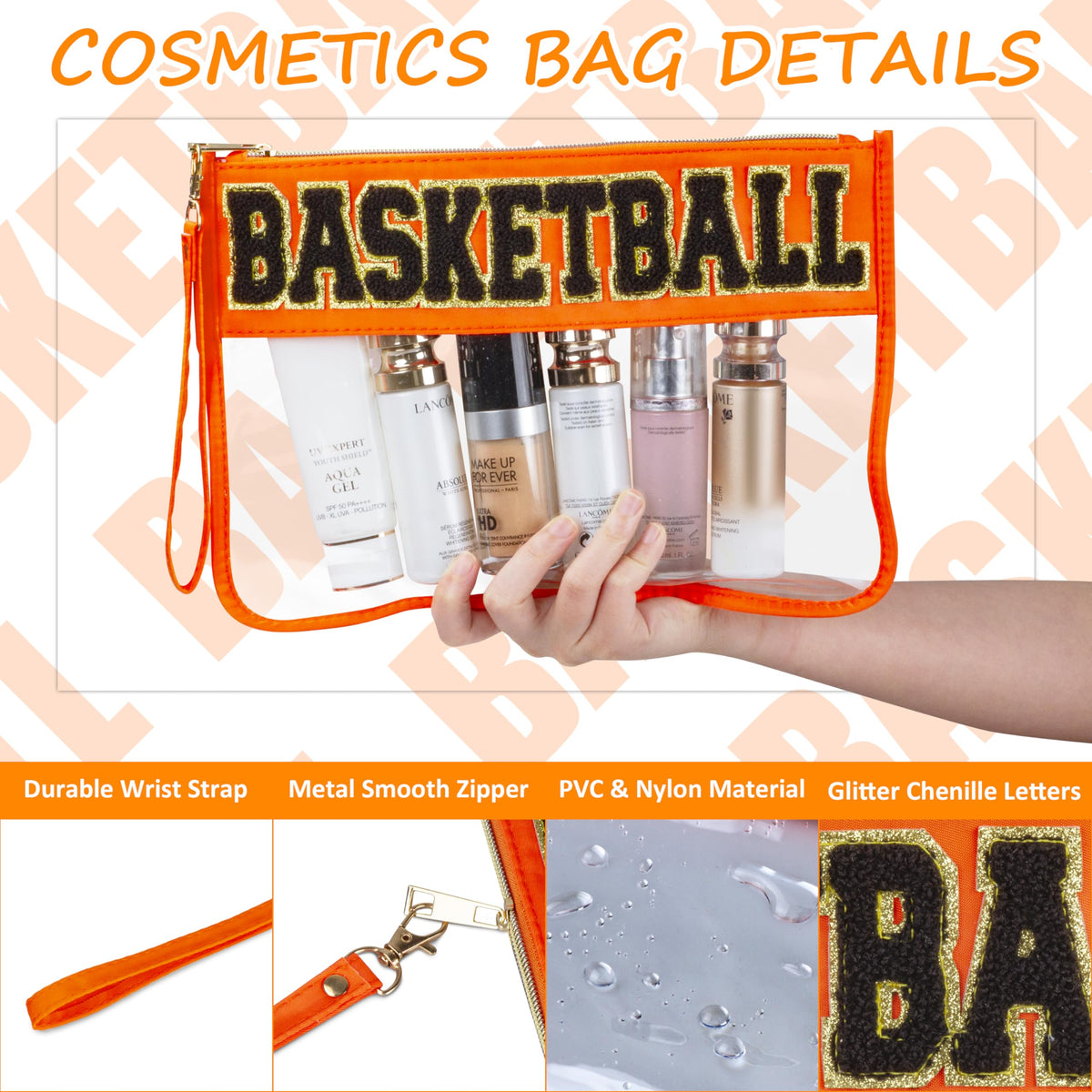 BuyCard Basketball Gifts small orange cosmetic pouch with basketball design