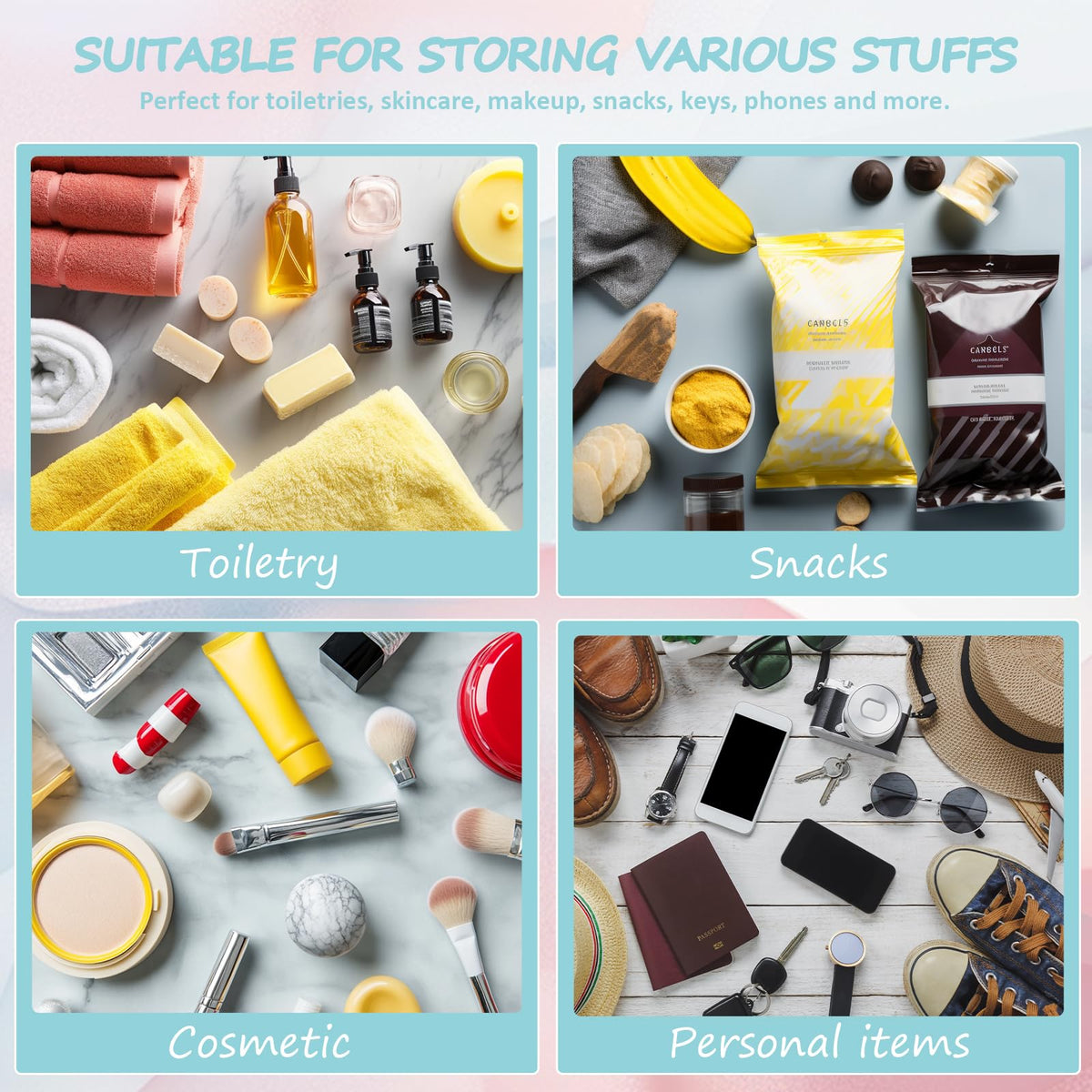 BuyCard cosmetic bag set displayed with beauty products