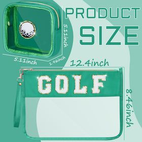 BuyCard Golf Cosmetic Makeup Bag Set green chenille patch pouch
