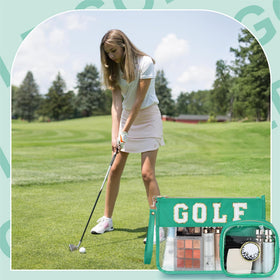 BuyCard Golf Cosmetic Makeup Bag Set lifestyle scene on a golf course