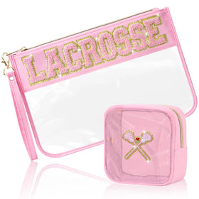 BuyCard Lacrosse Cosmetic Bag Set large clear pouch with pink trim