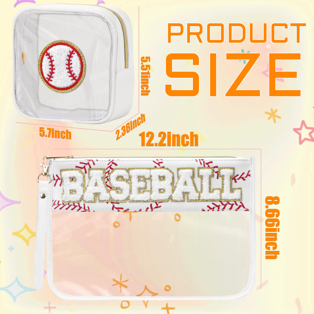 BuyCard large baseball makeup bag with pattern and zipper