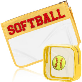 BuyCard Softball Makeup Bag Set front view with softball patterns