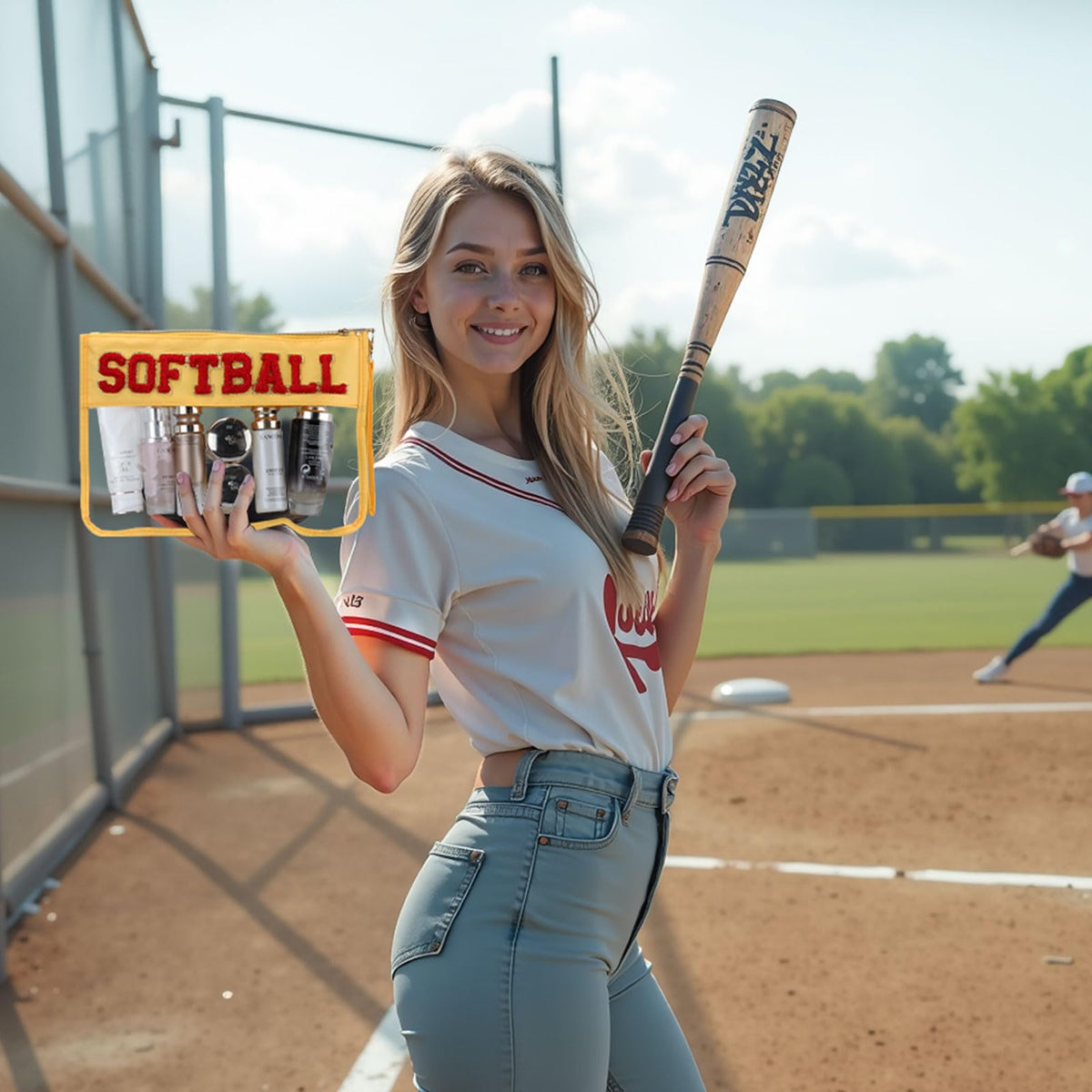 BuyCard Softball Makeup Bag Set packaging display