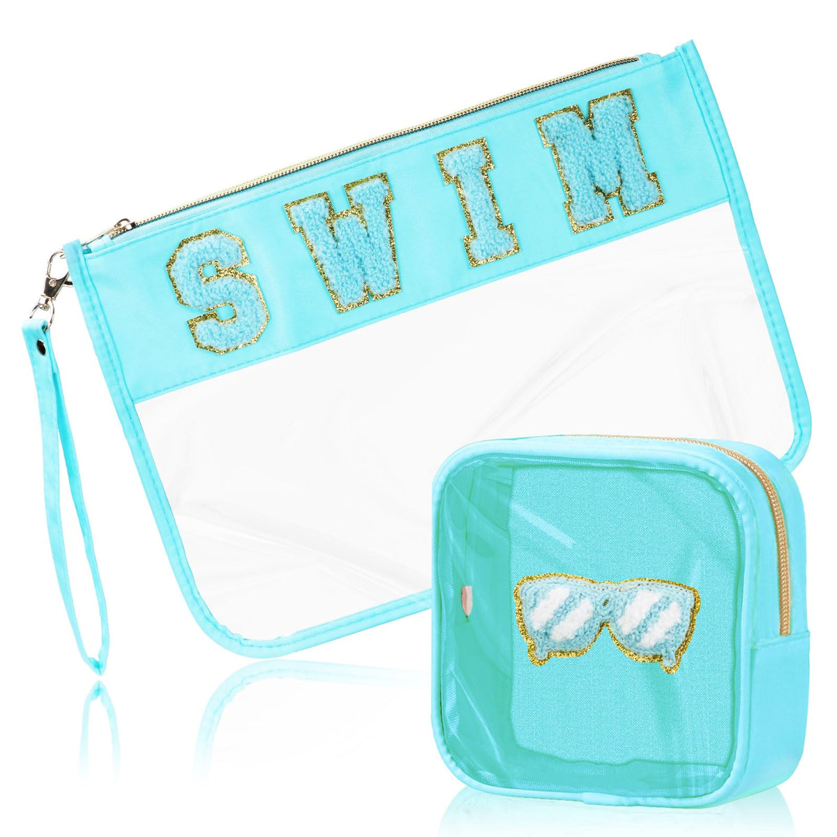 BuyCard Waterproof Cosmetic Makeup Bag Set with Chenille Patches front view