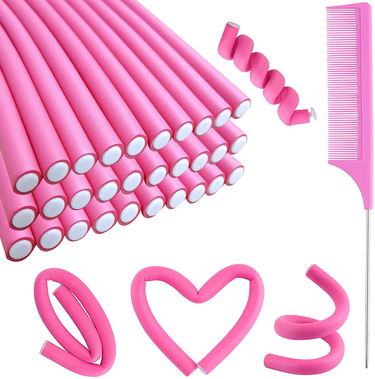 Buytta Flexi Rods Curlers Set 30PCS in pink with comb