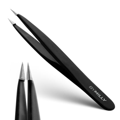 By MILLY Pointed Tweezers front view with fine point tips