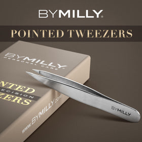 By MILLY Pointed Tweezers packaging with brand logo