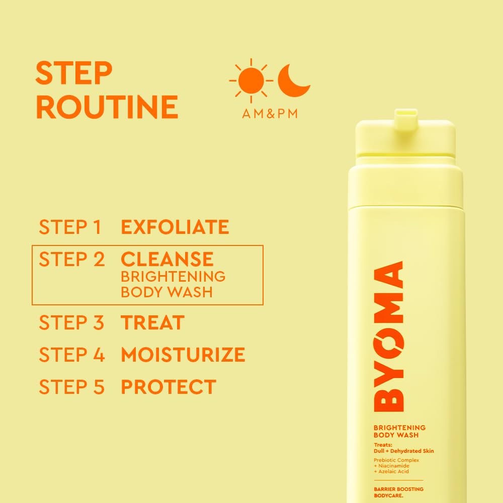 BYOMA Brightening Body Wash with ingredients displayed