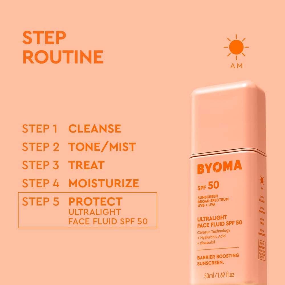 BYOMA Ultralight Face Fluid SPF 50 in a lifestyle setting
