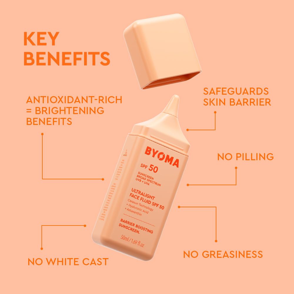 BYOMA Ultralight Face Fluid SPF 50 side view showing bottle design