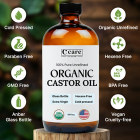 C CARE Castor Oil 100% Pure Organic Cold Pressed 16oz in a beauty setting
